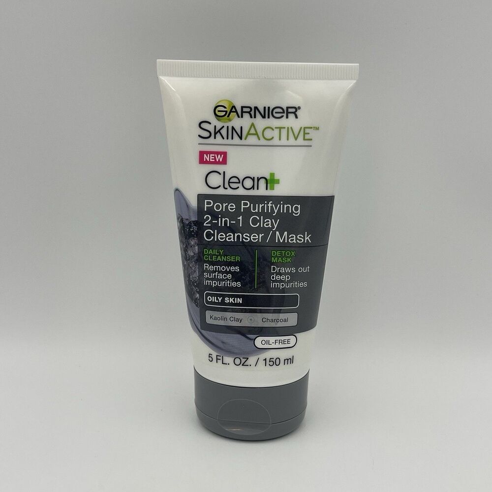 Garnier SkinActive Pore Purifying 2-in-1 Clay Cleanser/Mask – 5 Fl Oz/150ml NEW